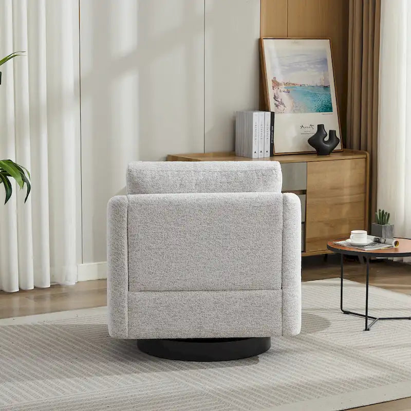 Fauteuil pivotant rembourré en chenille pour salon