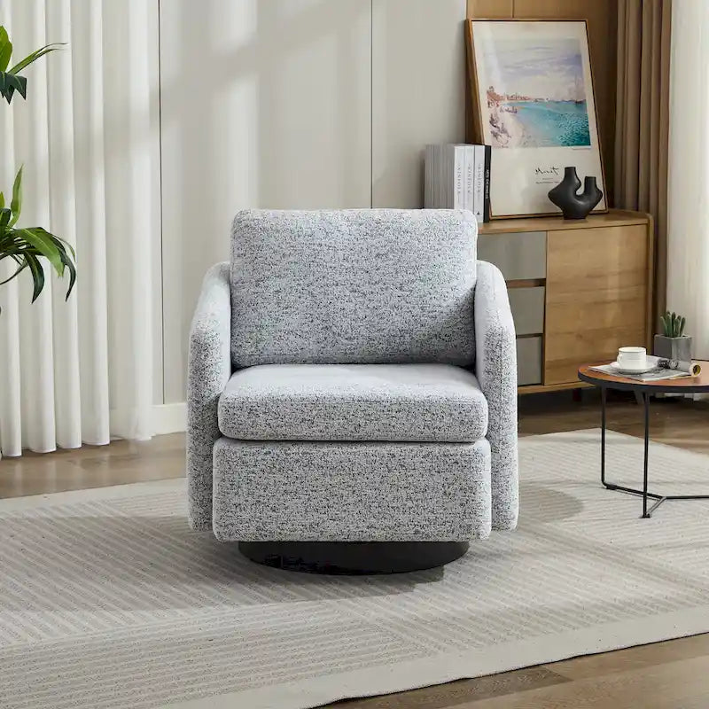 Fauteuil pivotant rembourré en chenille pour salon