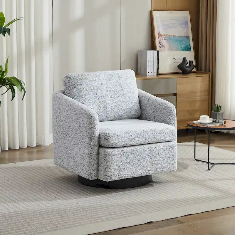 Fauteuil pivotant rembourré en chenille pour salon