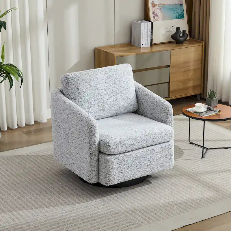 Fauteuil pivotant rembourré en chenille pour salon
