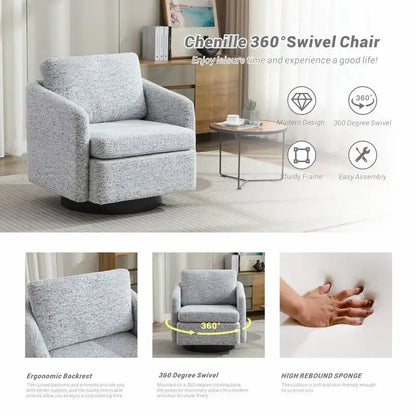 Fauteuil pivotant rembourré en chenille pour salon
