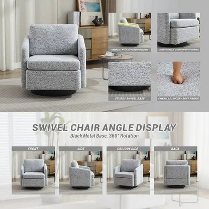 Fauteuil pivotant rembourré en chenille pour salon