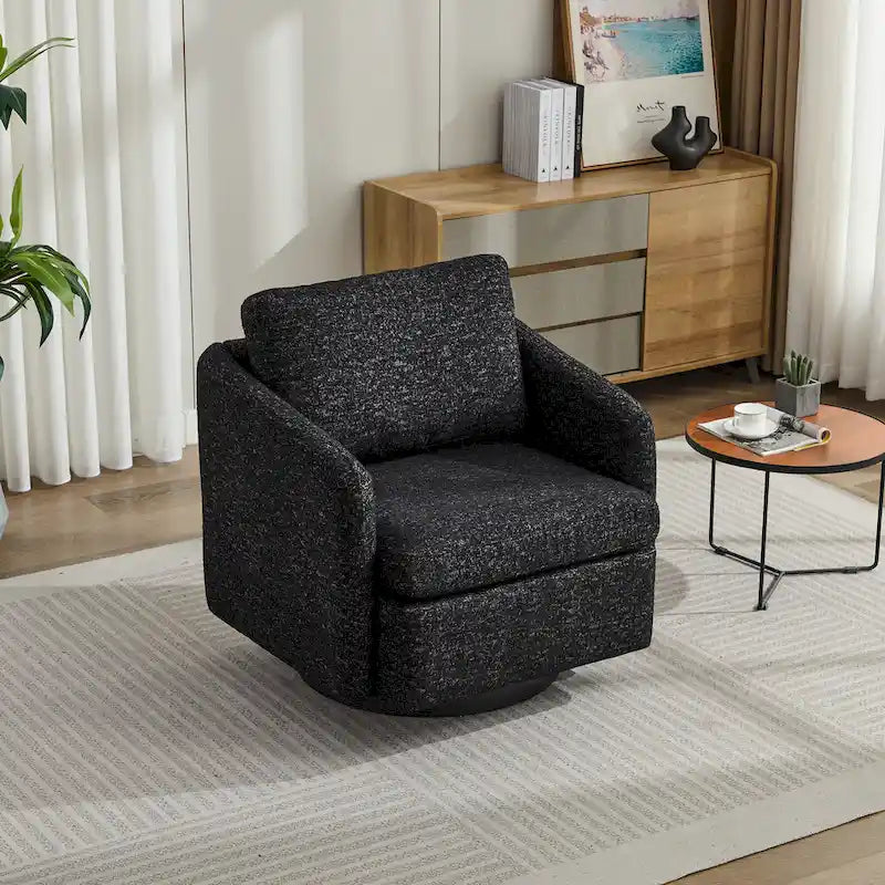 Fauteuil pivotant rembourré en chenille pour salon
