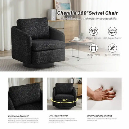 Fauteuil pivotant rembourré en chenille pour salon