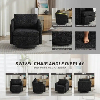 Fauteuil pivotant rembourré en chenille pour salon