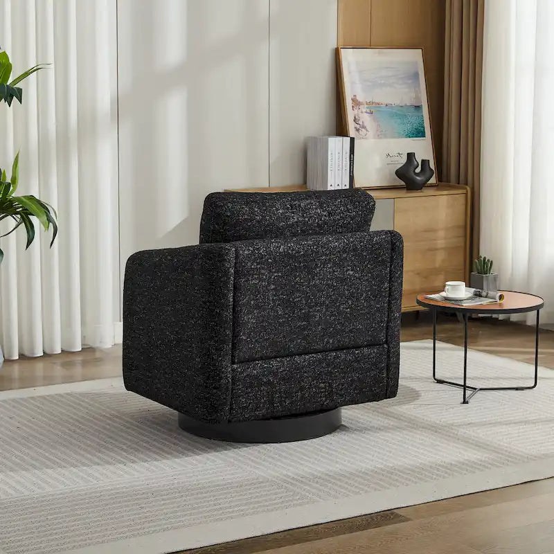 Fauteuil pivotant rembourré en chenille pour salon