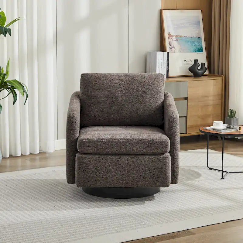Fauteuil pivotant rembourré en chenille pour salon