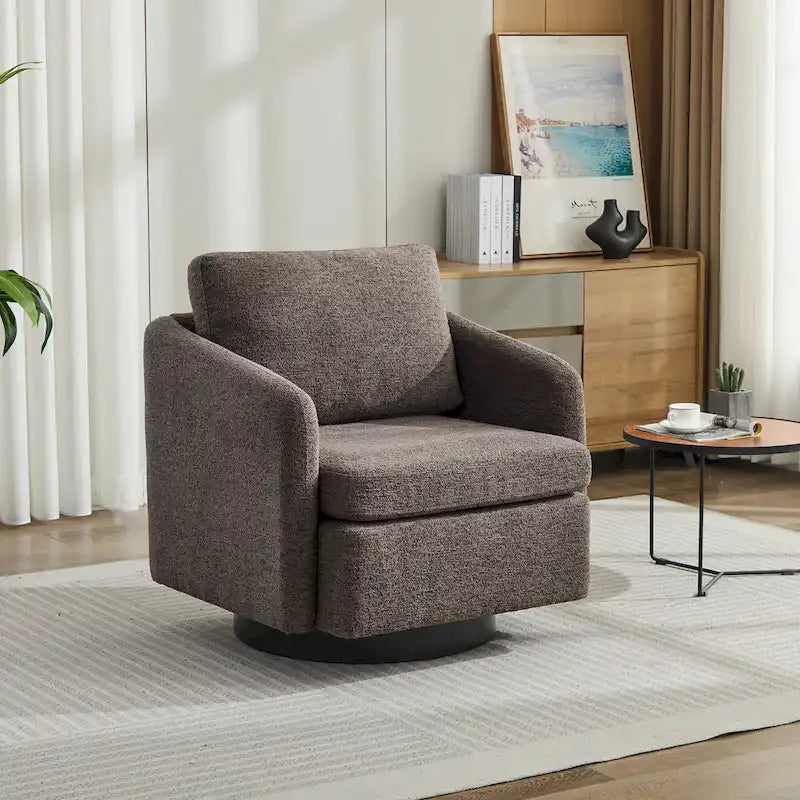 Fauteuil pivotant rembourré en chenille pour salon