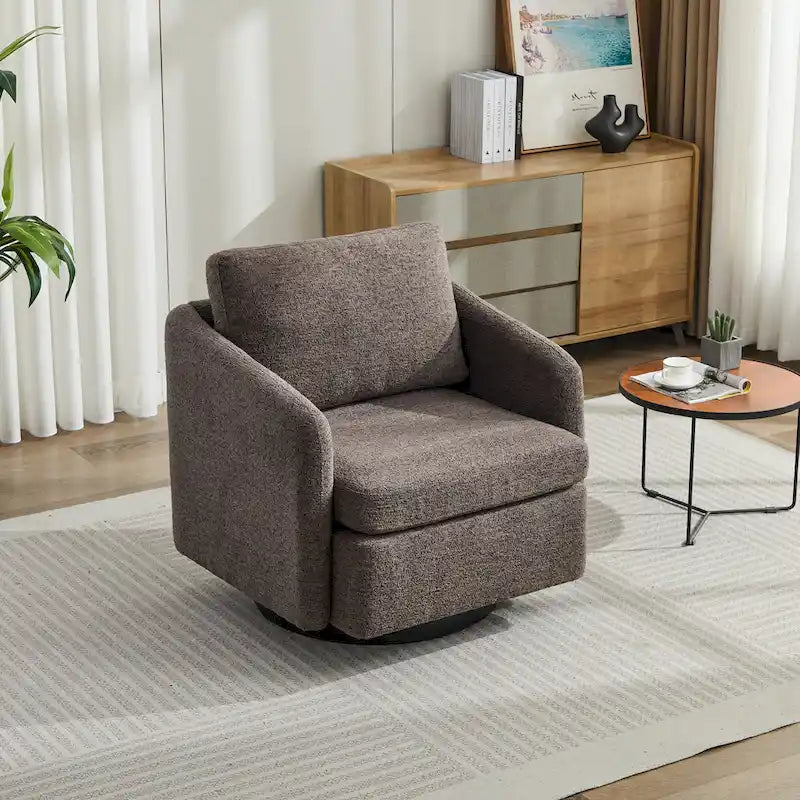 Fauteuil pivotant rembourré en chenille pour salon