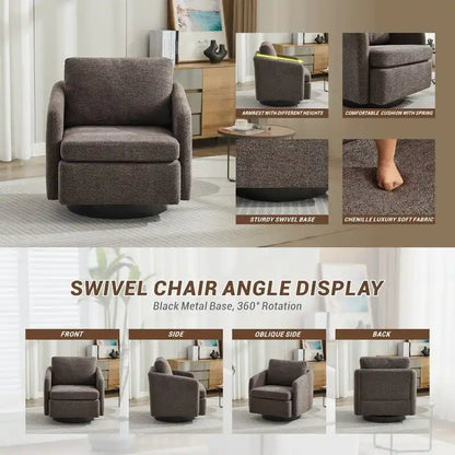 Fauteuil pivotant rembourré en chenille pour salon