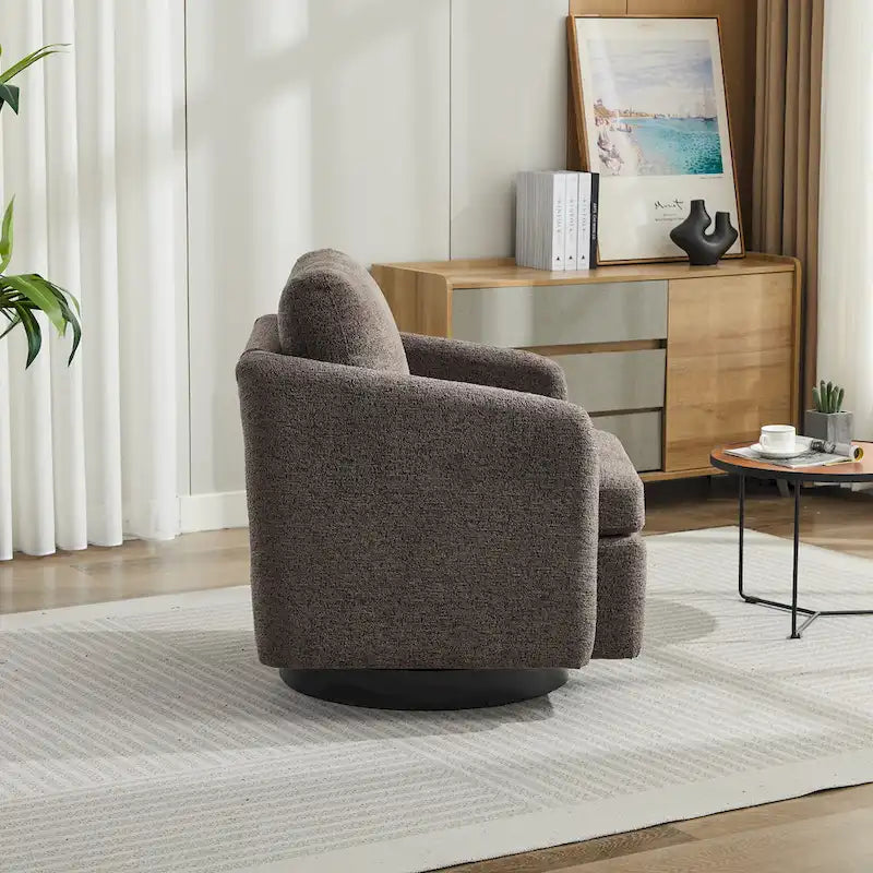 Fauteuil pivotant rembourré en chenille pour salon