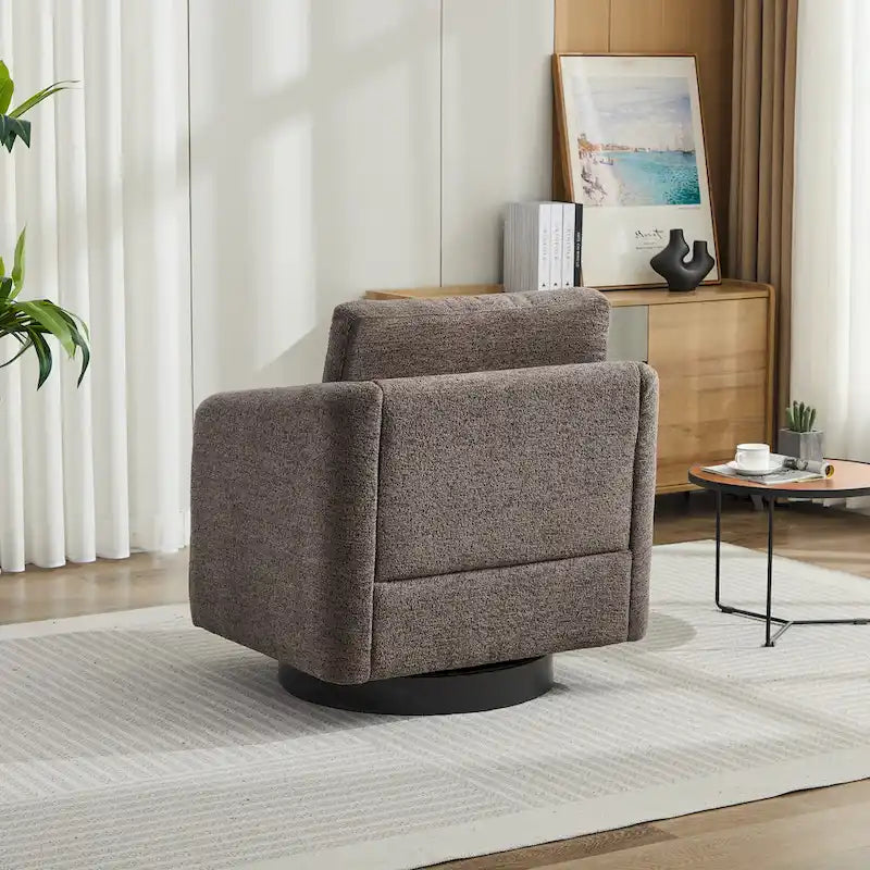 Fauteuil pivotant rembourré en chenille pour salon