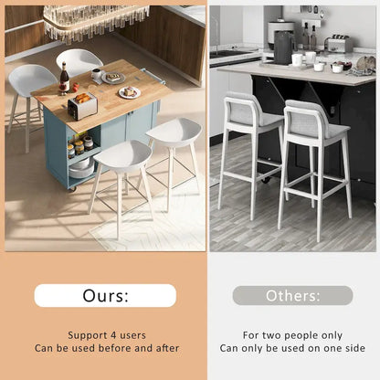 Îlot de cuisine avec plan de travail pliable, chariot de rangement avec étagère coulissante, porte-serviettes et tiroir, roulettes