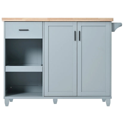 Îlot de cuisine avec plan de travail pliable, chariot de rangement avec étagère coulissante, porte-serviettes et tiroir, roulettes