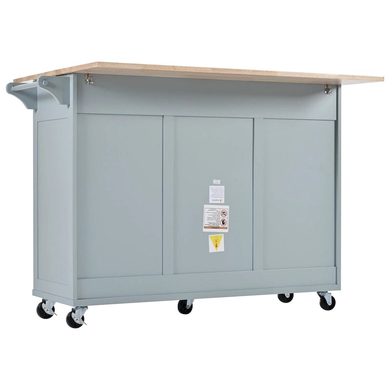 Îlot de cuisine avec plan de travail pliable, chariot de rangement avec étagère coulissante, porte-serviettes et tiroir, roulettes