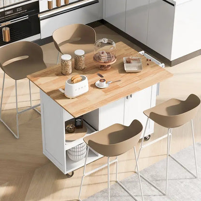 Îlot de cuisine avec plan de travail pliable, chariot de rangement avec étagère coulissante, porte-serviettes et tiroir, roulettes