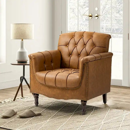 Fauteuil d'appoint capitonné en cuir PU avec garniture cloutée