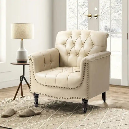 Fauteuil d'appoint capitonné en cuir PU avec garniture cloutée