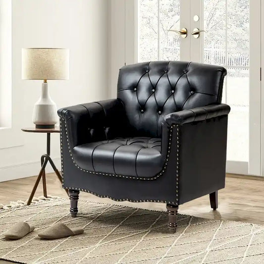 Fauteuil d'appoint capitonné en cuir PU avec garniture cloutée