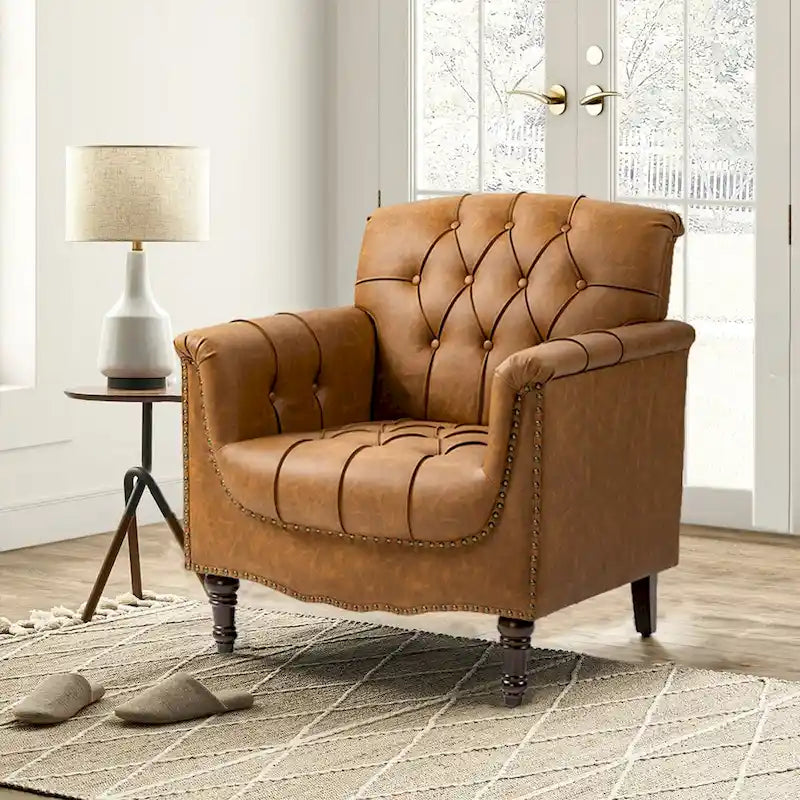 Fauteuil d'appoint capitonné en cuir PU avec garniture cloutée