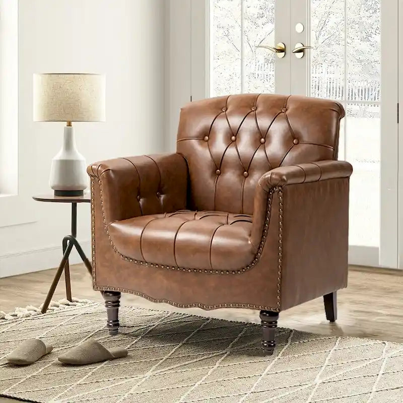 Fauteuil d'appoint capitonné en cuir PU avec garniture cloutée