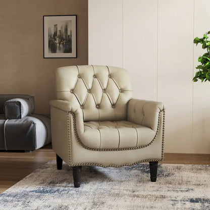 Fauteuil d'appoint capitonné en cuir PU avec garniture cloutée