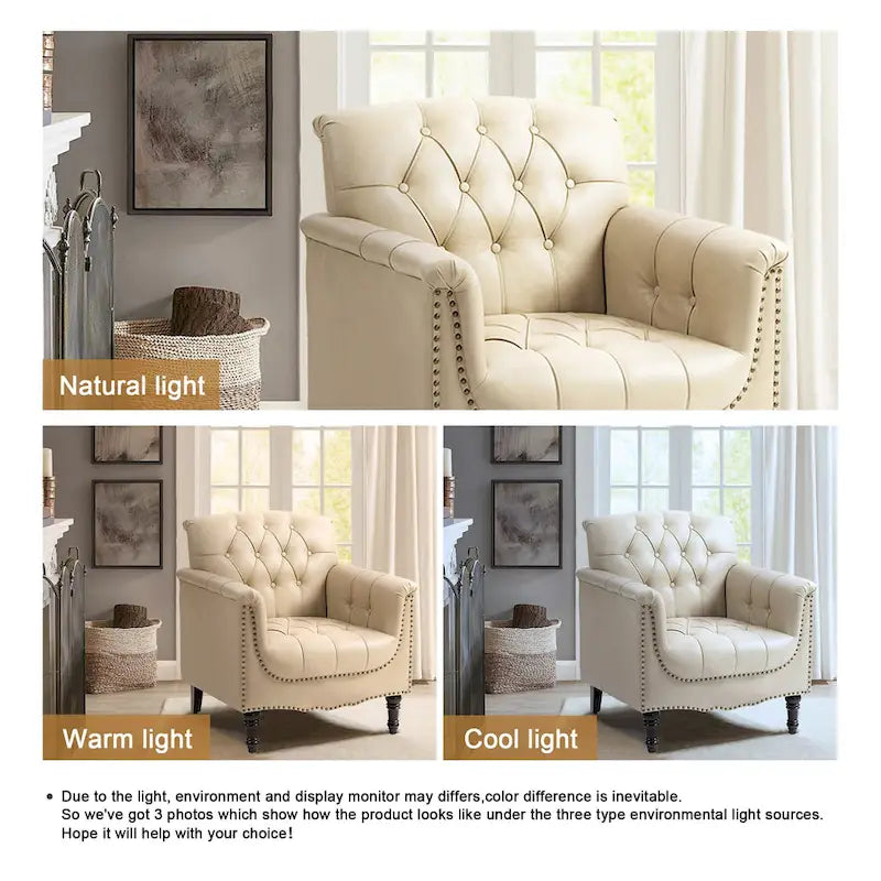 Fauteuil d'appoint capitonné en cuir PU avec garniture cloutée