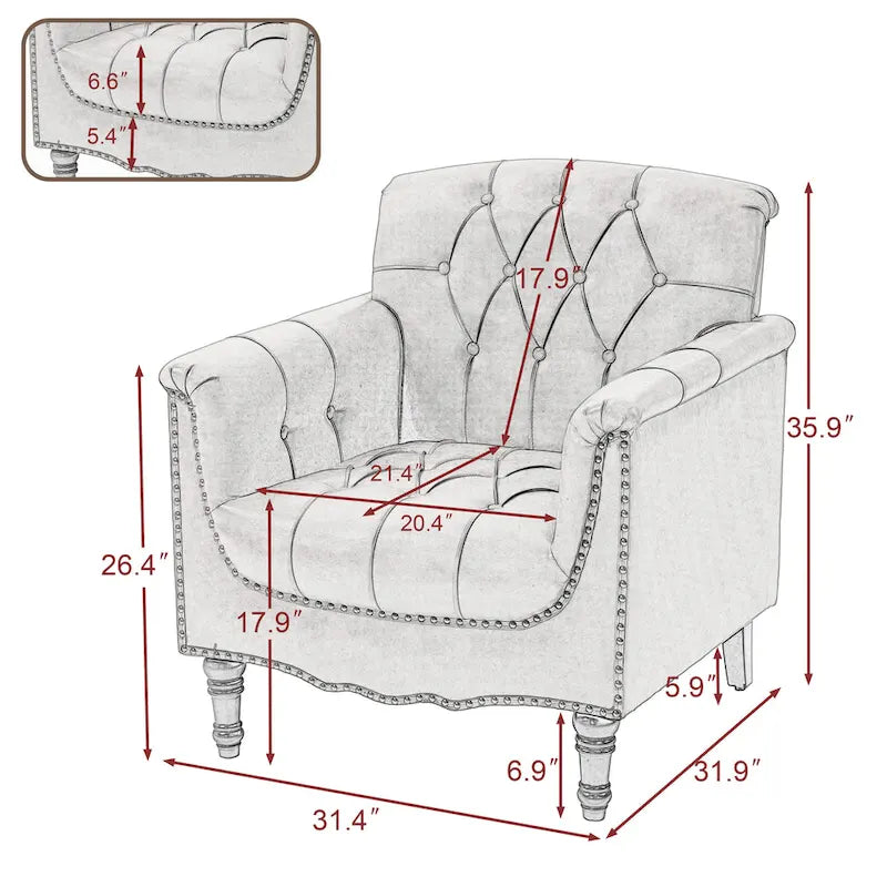 Fauteuil d'appoint capitonné en cuir PU avec garniture cloutée