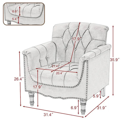Fauteuil d'appoint capitonné en cuir PU avec garniture cloutée