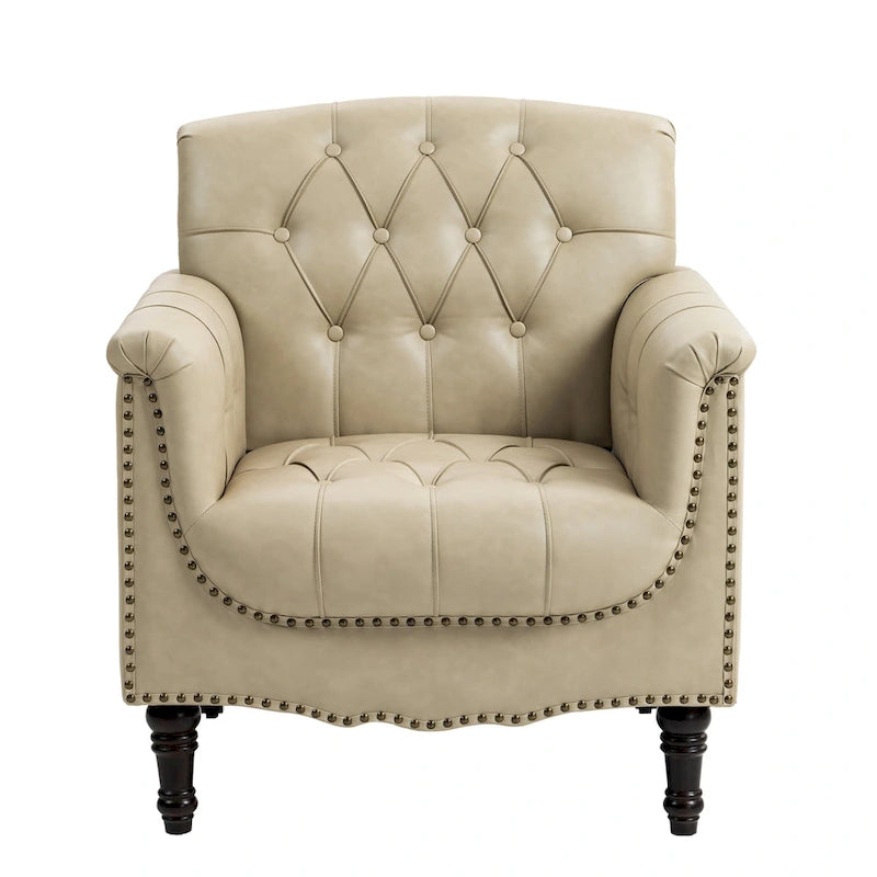 Fauteuil d'appoint capitonné en cuir PU avec garniture cloutée