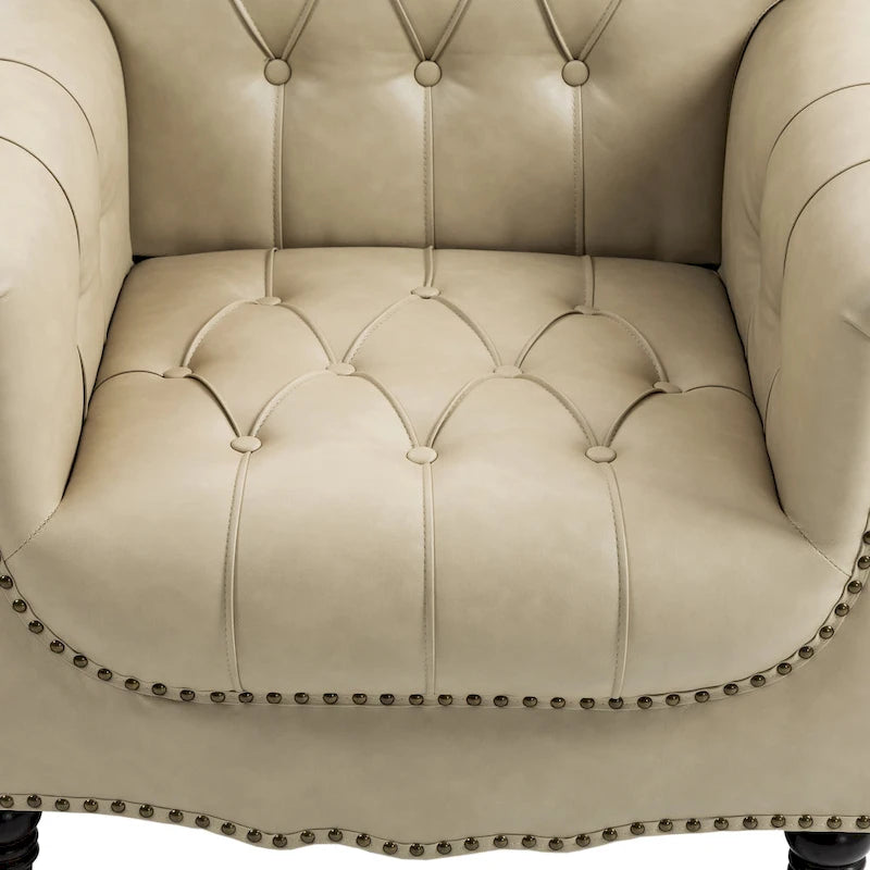 Fauteuil d'appoint capitonné en cuir PU avec garniture cloutée