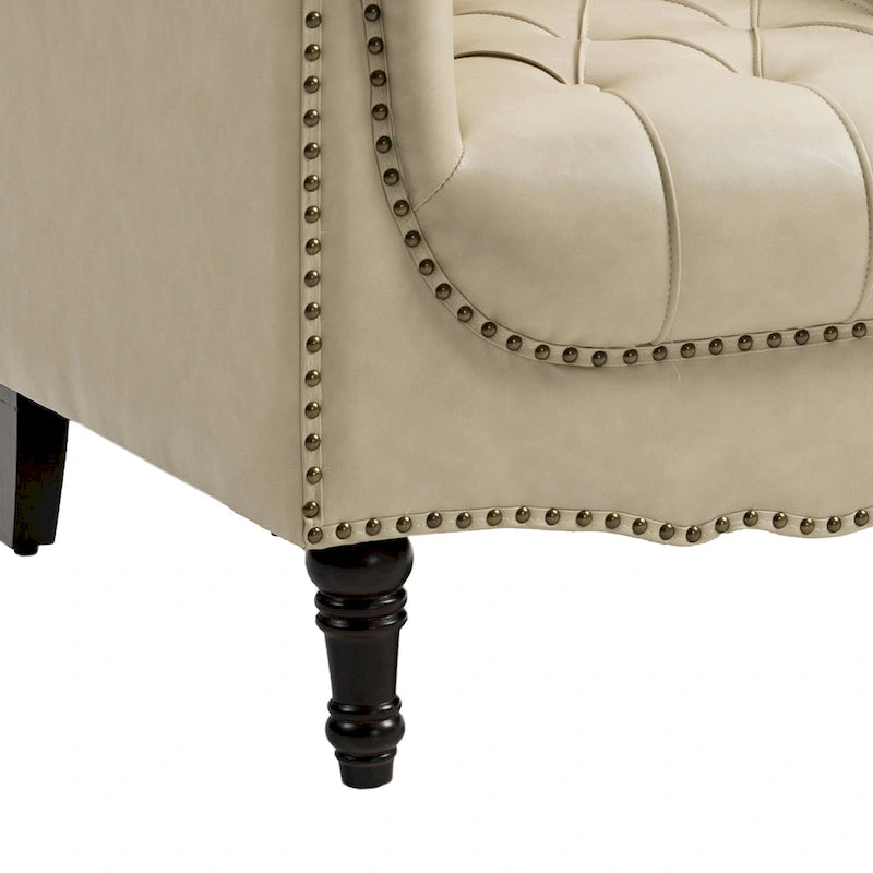 Fauteuil d'appoint capitonné en cuir PU avec garniture cloutée