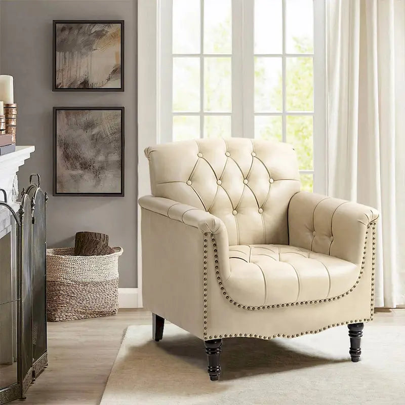 Fauteuil d'appoint capitonné en cuir PU avec garniture cloutée