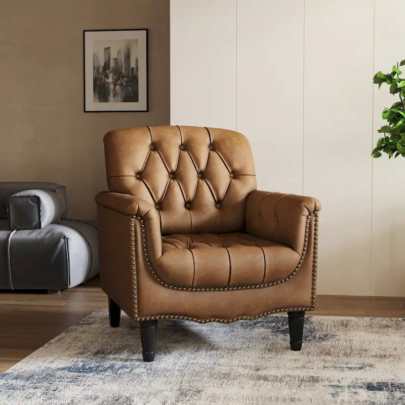 Fauteuil d'appoint capitonné en cuir PU avec garniture cloutée