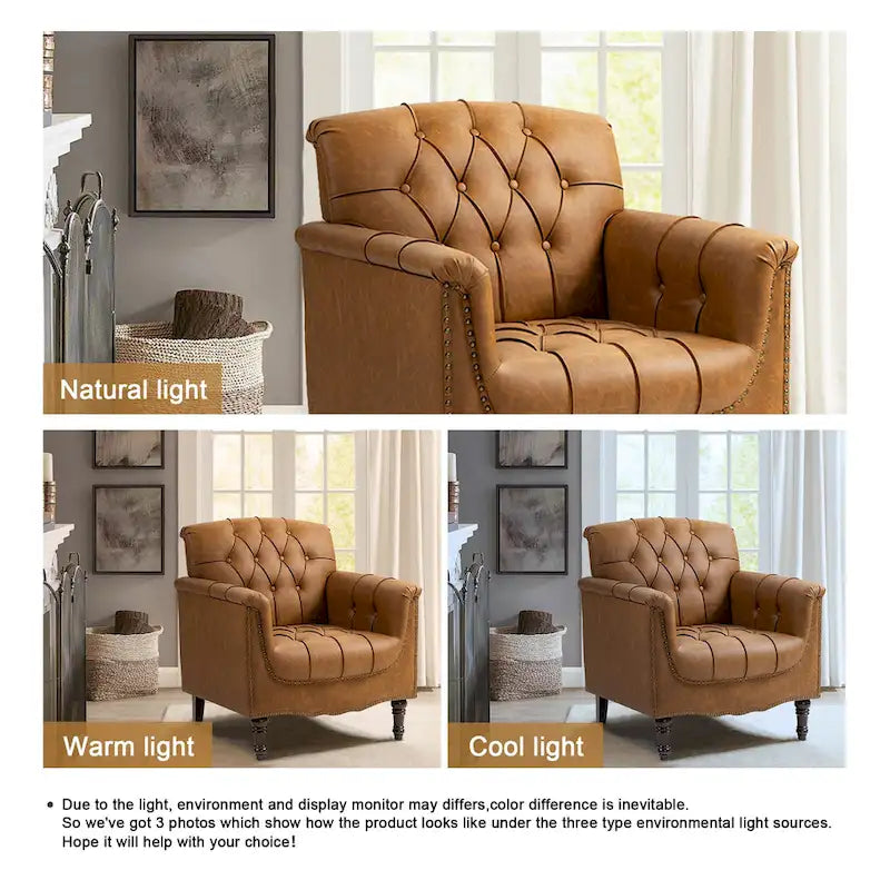 Fauteuil d'appoint capitonné en cuir PU avec garniture cloutée