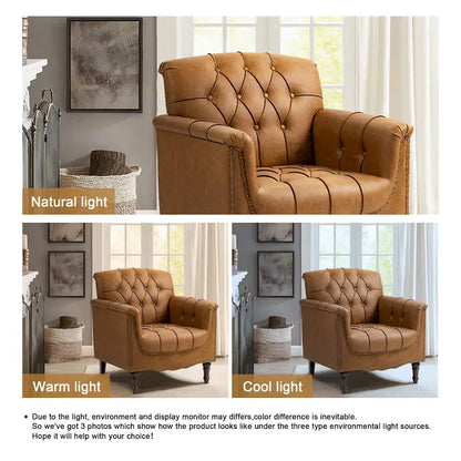 Fauteuil d'appoint capitonné en cuir PU avec garniture cloutée