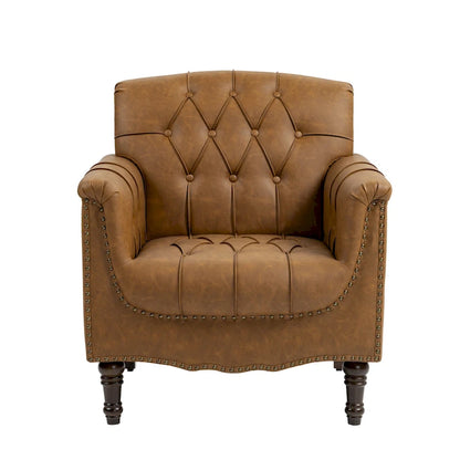 Fauteuil d'appoint capitonné en cuir PU avec garniture cloutée