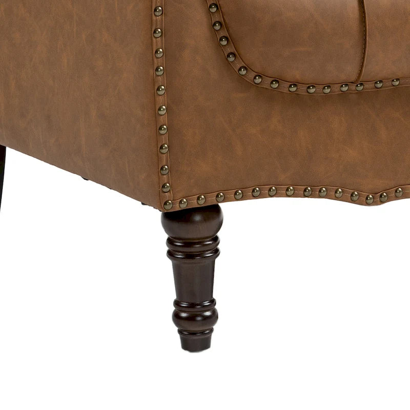 Fauteuil d'appoint capitonné en cuir PU avec garniture cloutée