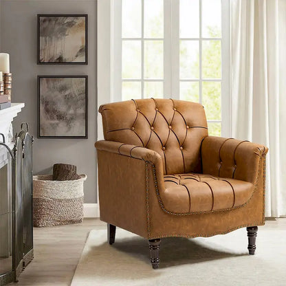 Fauteuil d'appoint capitonné en cuir PU avec garniture cloutée
