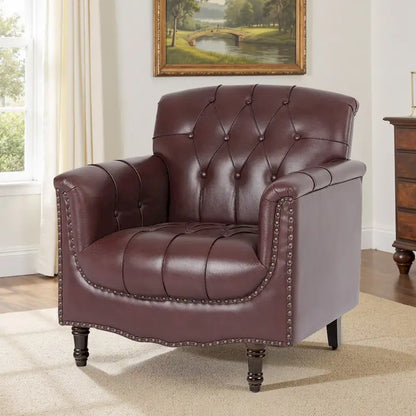 Fauteuil d'appoint capitonné en cuir PU avec garniture cloutée