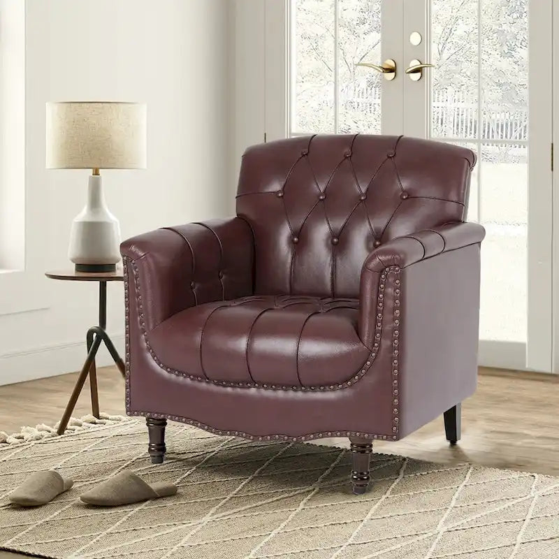 Fauteuil d'appoint capitonné en cuir PU avec garniture cloutée