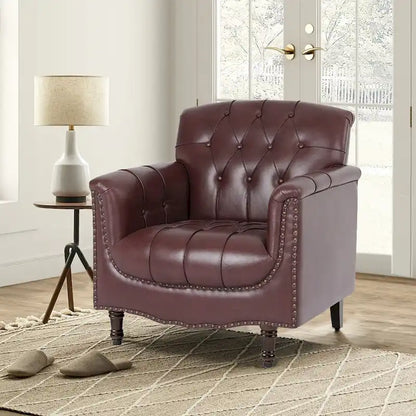 Fauteuil d'appoint capitonné en cuir PU avec garniture cloutée