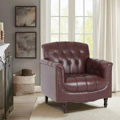 Fauteuil d'appoint capitonné en cuir PU avec garniture cloutée