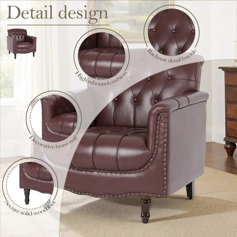 Fauteuil d'appoint capitonné en cuir PU avec garniture cloutée
