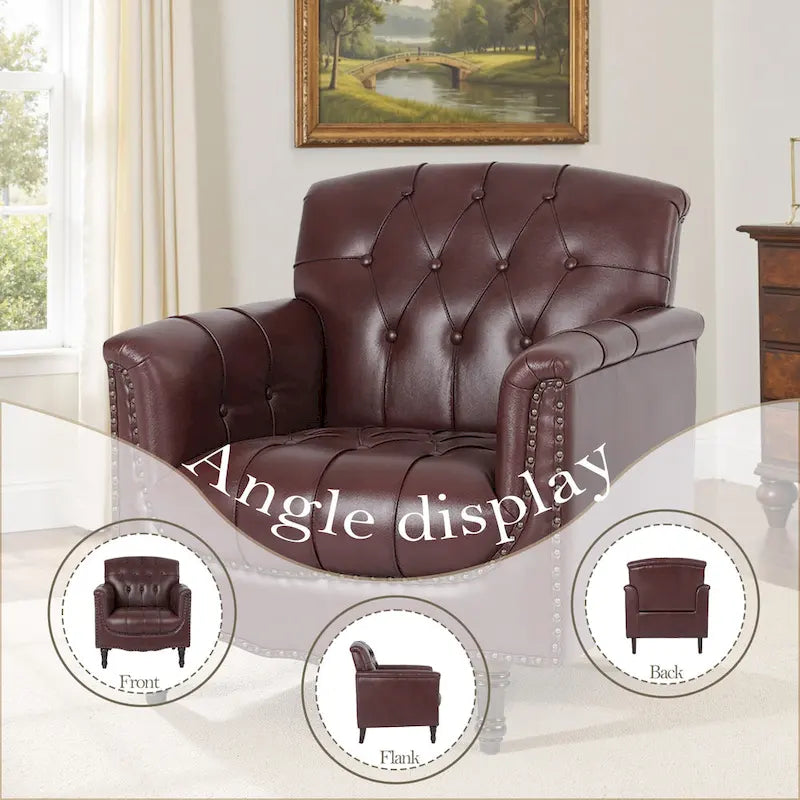 Fauteuil d'appoint capitonné en cuir PU avec garniture cloutée