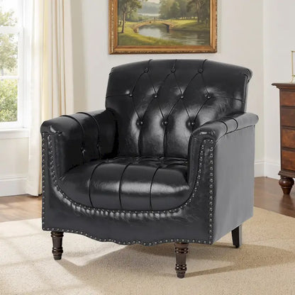 Fauteuil d'appoint capitonné en cuir PU avec garniture cloutée