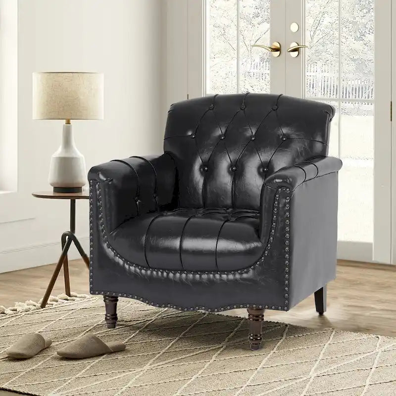Fauteuil d'appoint capitonné en cuir PU avec garniture cloutée