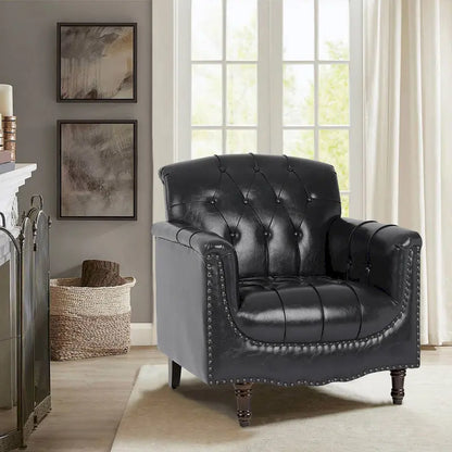 Fauteuil d'appoint capitonné en cuir PU avec garniture cloutée