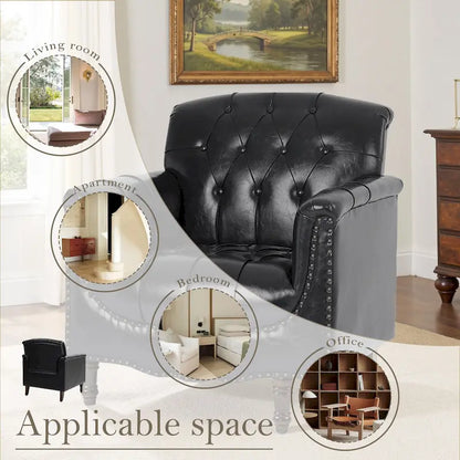 Fauteuil d'appoint capitonné en cuir PU avec garniture cloutée