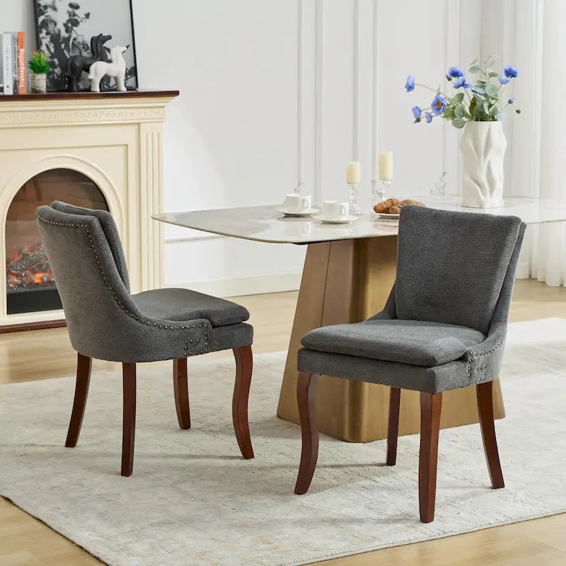 Ensemble de 2 chaises de salle à manger modernes, chaises de salle à manger rembourrées en chenille, chaises de détente d'appoint pour salon avec pieds incurvés en bois massif
